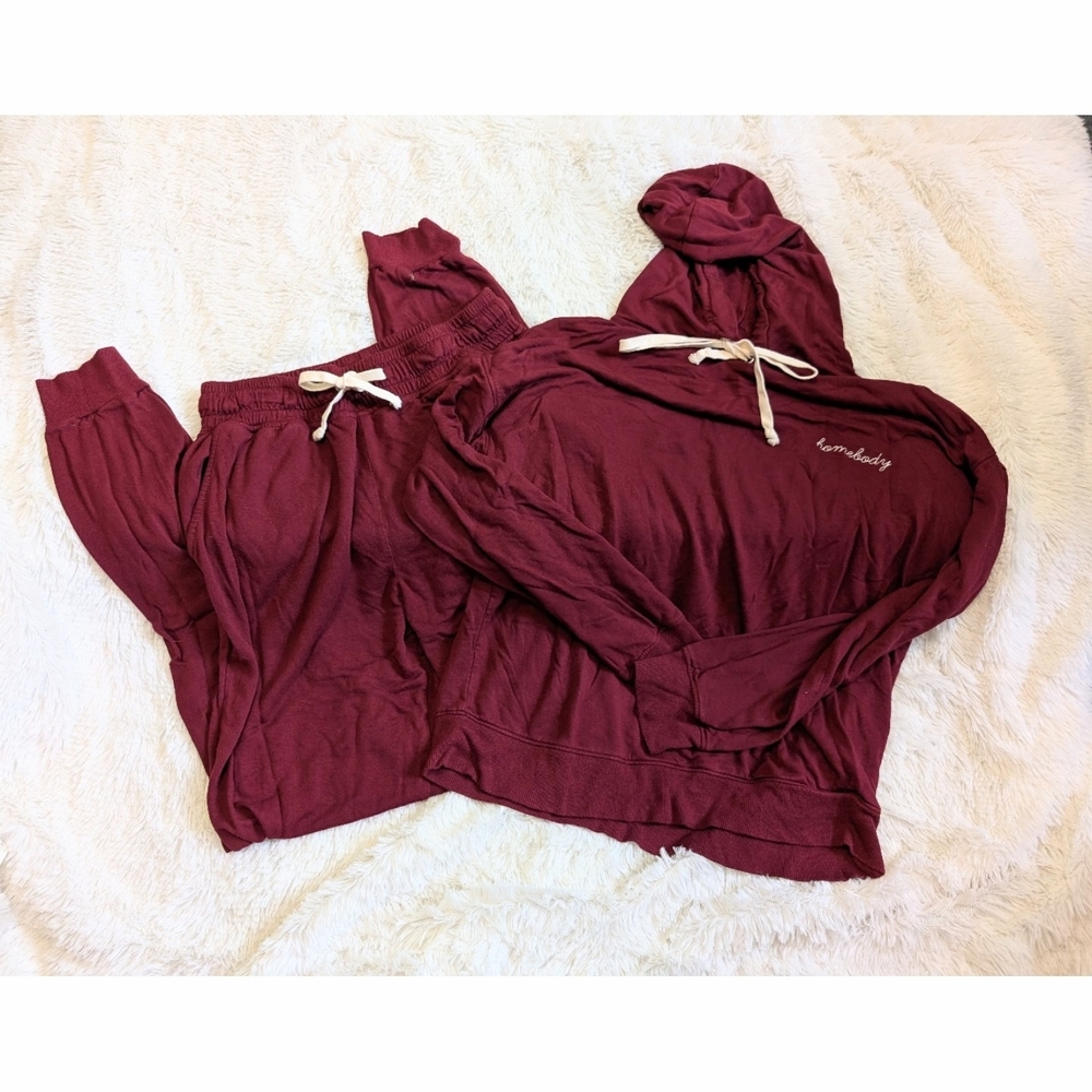 Magnolia Brand Burgundy Knitwear Stretch Hoodie And Jogger Sweatsuit Size Small